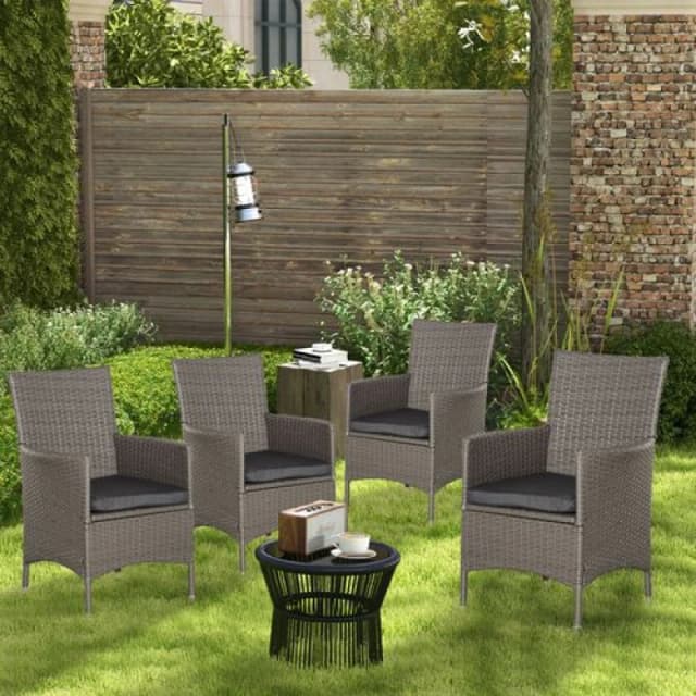 Outsunny 4PC Outdoor Rattan Armchair Wicker Dining Chair Set for Garden Grey 861-004V72GY
