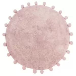 Furn. Circle Pom-pom Woven Cotton Anti-slip Bath Mat Blush