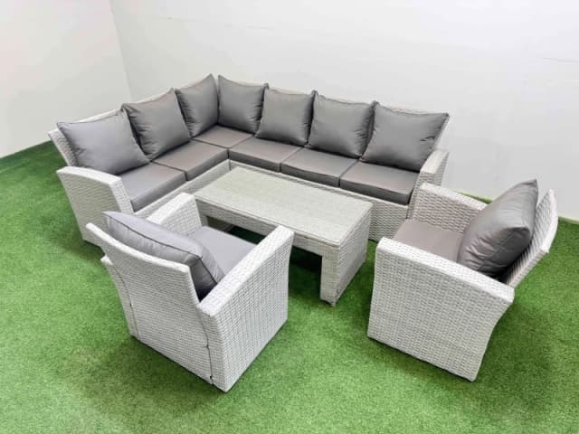 Fimous Outdoor 8 Seater Corner Sofa Sets with Chair Light Grey Mixed Light Grey Unisex