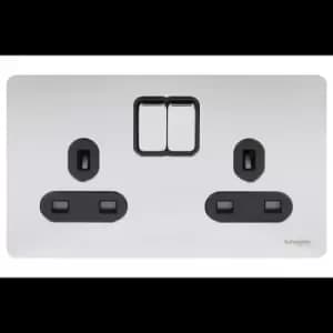 Schneider Electric Ultimate Screwless Flat Plate - Double Switched Power Socket, 13A, GU3420BPC, Polished Chrome with Black Insert