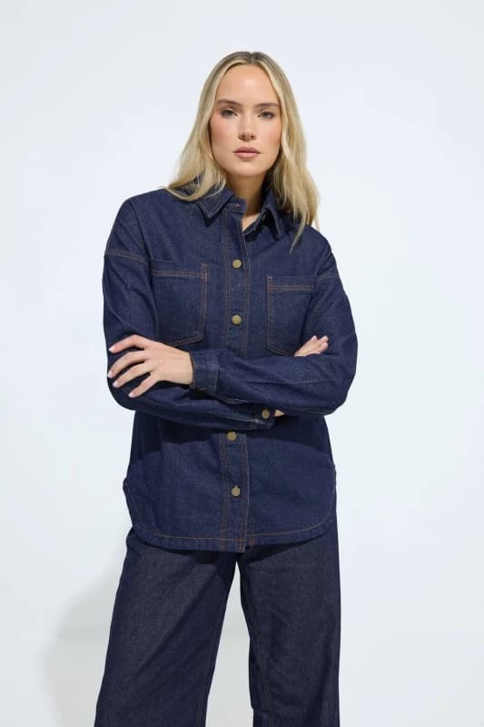 Long Tall Sally Womens Tall Denim Shacket in Dark Indigo Size: 20 Dark Indigo Female 20