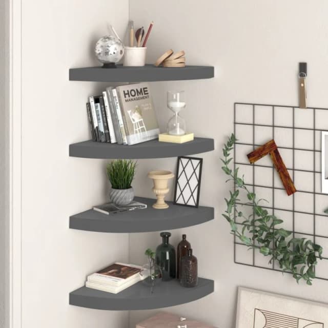 VIDAXL Floating Corner Shelves 4 pcs High Gloss Grey 35x35x3.8cm mdf Vidaxl 8720286075463