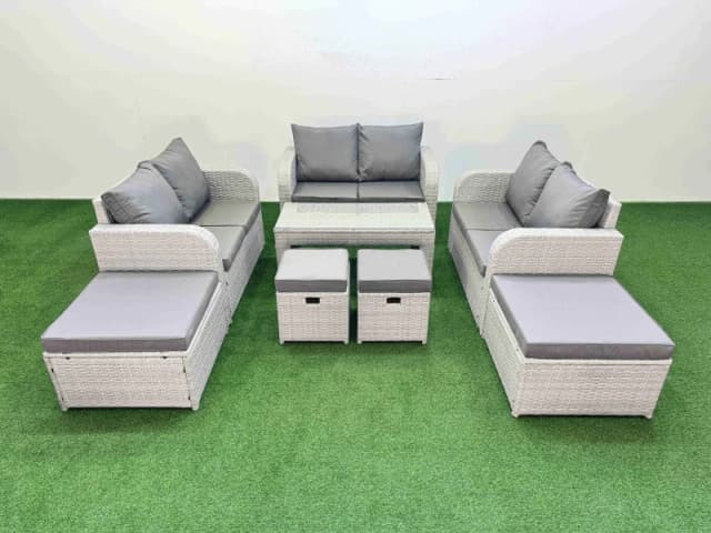 Fimous PE Wicker Rattan Furniture Sofa Sets with Coffee Table Stools in Light Grey Light Grey Unisex
