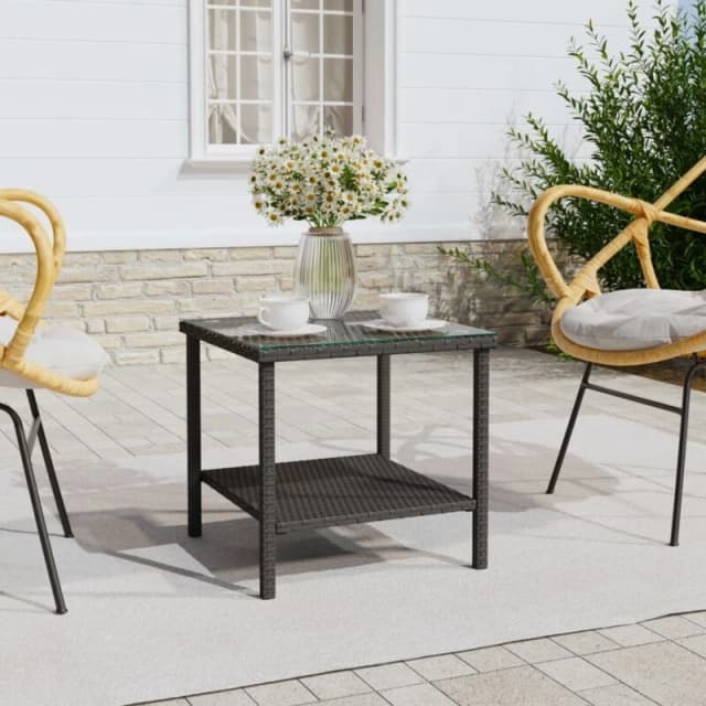 VIDAXL Side Table Black 45x45x45cm Poly Rattan and Tempered Glass Vidaxl 8720845679033