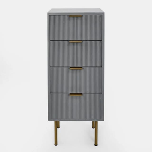 OHS OHS Ribbed Bedside Table Modern Bedroom 4 Draw Office Nightstand in Light Grey Light Grey One Size Unisex 5027434212804