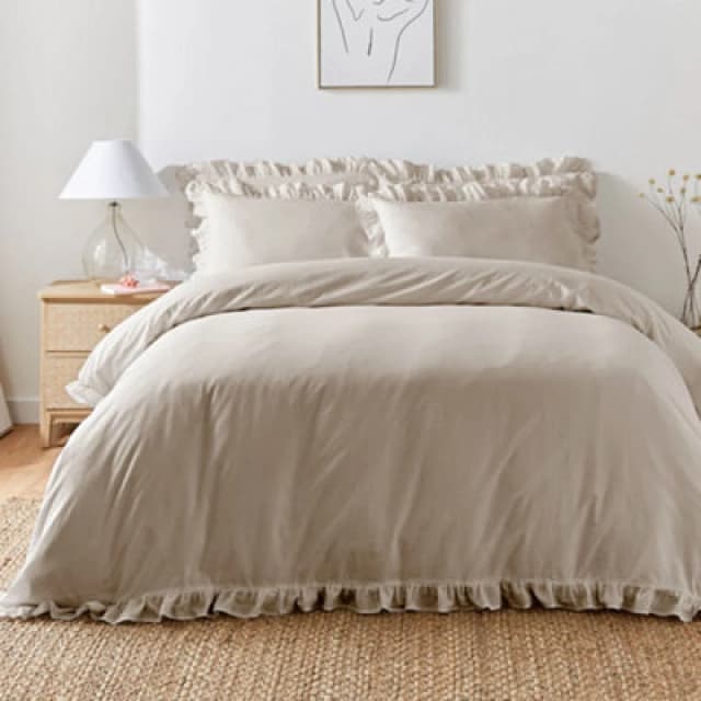 Appletree Cassia Frill 100% Cotton Relaxed Look Natural Duvet Cover Set