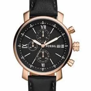 Fossil Men Rhett Chronograph Black Leather Watch