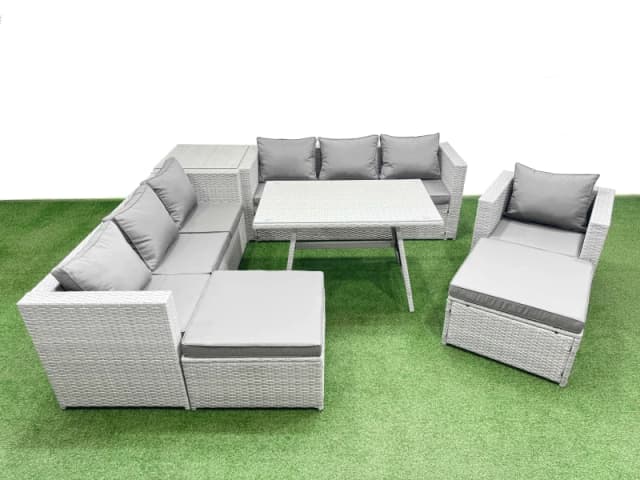 Fimous 9-seater Patio 3 Seater Sofa Armchair Set with Side Table 2 Big Stools in Light Grey Light Grey Unisex