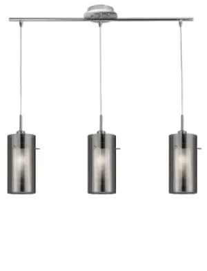 Duo 3 Light Ceiling Pendant Chrome, Smoked Glass On Bar, E14