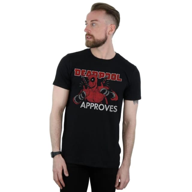 Marvel Marvel Men Deadpool Approves T-Shirt in Black Size: Small Black S Male 5059308625670