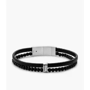 Fossil Mens Multistrands Leather Multi-Strand Bracelet - Black
