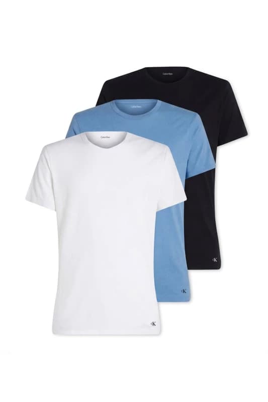Calvin Klein Mens S/S Crew Neck 3Pk Black W Blue Descent Size: Large Blue Male L
