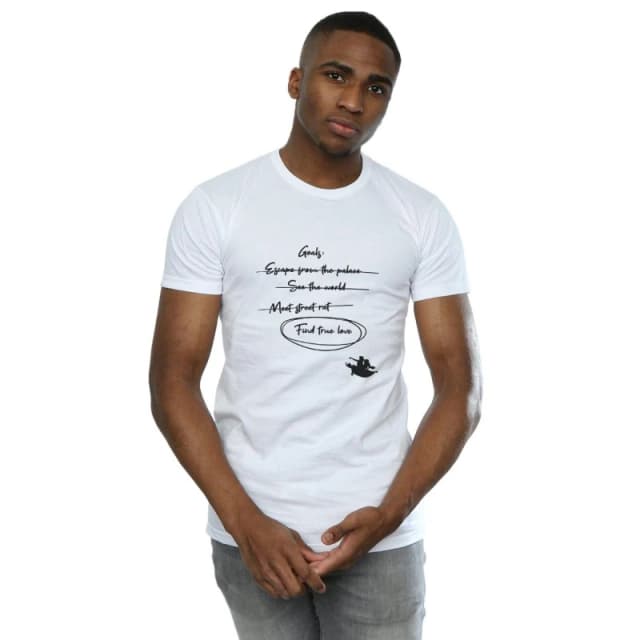 Disney Men Aladdin Jasmine Goals T-Shirt in White Size: Small White S Male 5059276143572