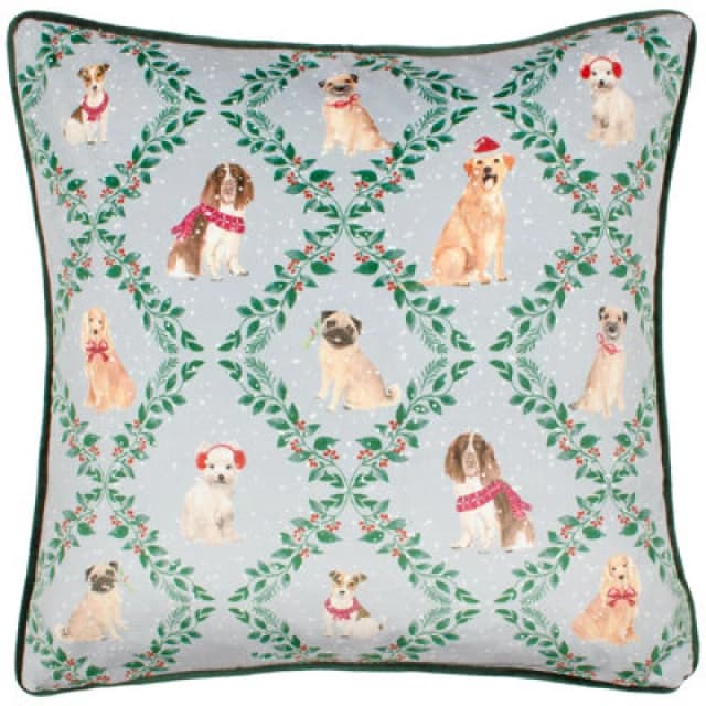 Evans Lichfield Christmas Dog Friends Festive Piped Polyester Filled Cushion Multi