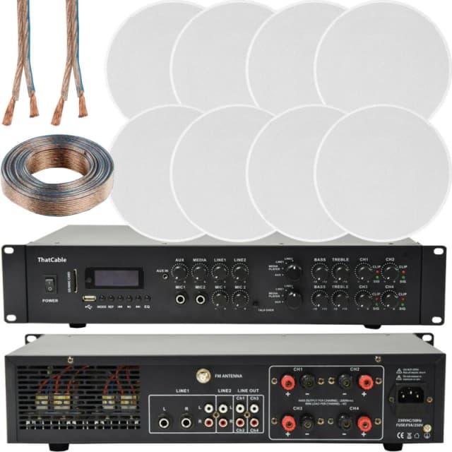 Loops 800W Bluetooth Sound System 8x 120W Slim Ceiling Speaker 4 Zone Matrix Amplifier Multi unisex