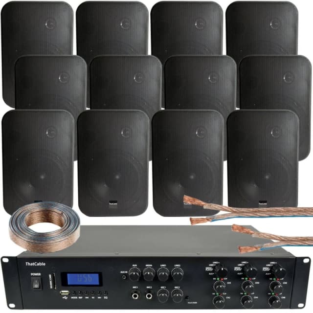 Loops 1200W Bluetooth Sound System 12x 200W Black Wall Speaker 6 Zone Matrix Amplifier Black unisex