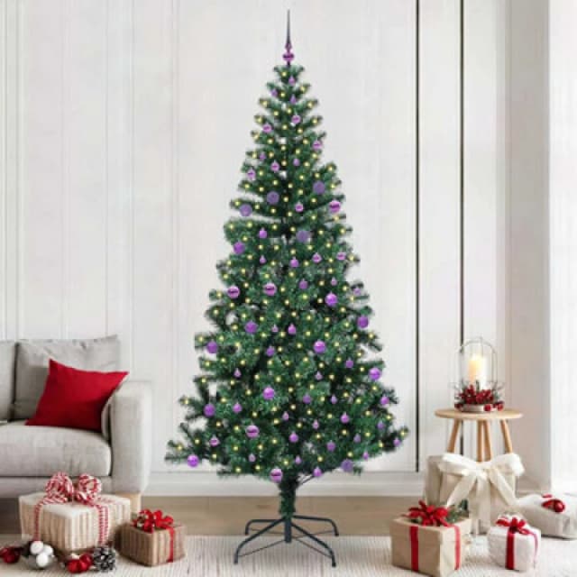 vidaXL Artificial Pre-lit Christmas Tree with Lilac Balls Green 240cm PVC and Metal, Green 3396794