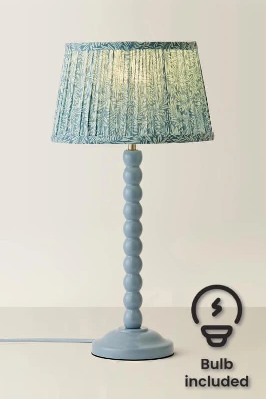 ValueLights ValueLights Bobbin Bobble Table Lamp with Leaf Pleated Tapered Lamp Shade and Bulb in Pale Blue Pale Blue One Size Unisex 5059406069024