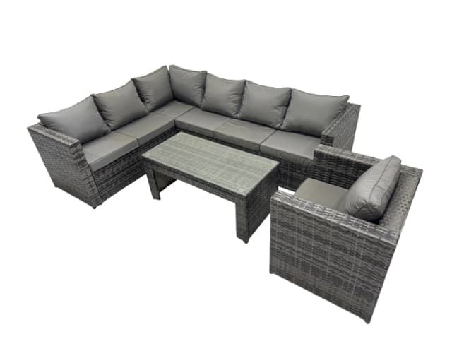 Fimous 4 Pieces Garden Furniture Corner Sofa &Dark Grey Mixed in Dark Grey Dark Grey Unisex