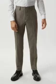 Mens Slim Fit Neutral Basketweave Tweed Suit Trousers