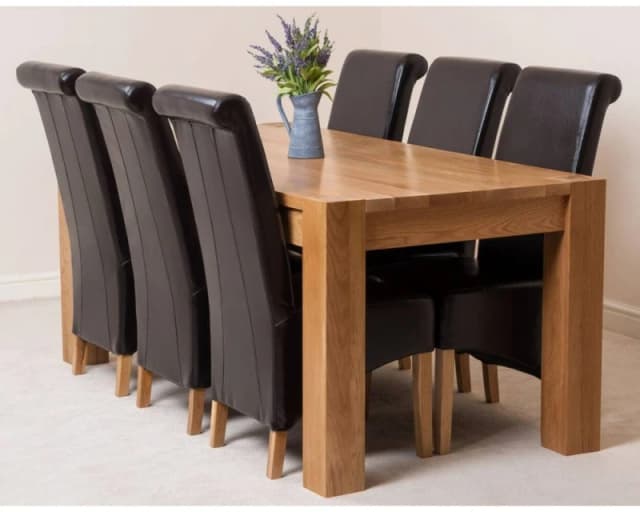 Thats Furniture Kuba 180 x 90cm Chunky Oak Dining Table & 6 Montana Leather Chairs in Brown Brown Unisex 180 x 90 cm