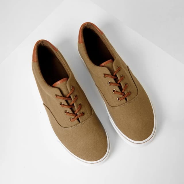 Threadbare Mens Lace-Up Canvas Low-Top Trainers Khaki male 7