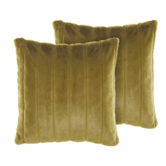 Beliani Set Of 2 Decorative Cushions Pumila Faux Fur 45 X 45cm Olive Green Striped