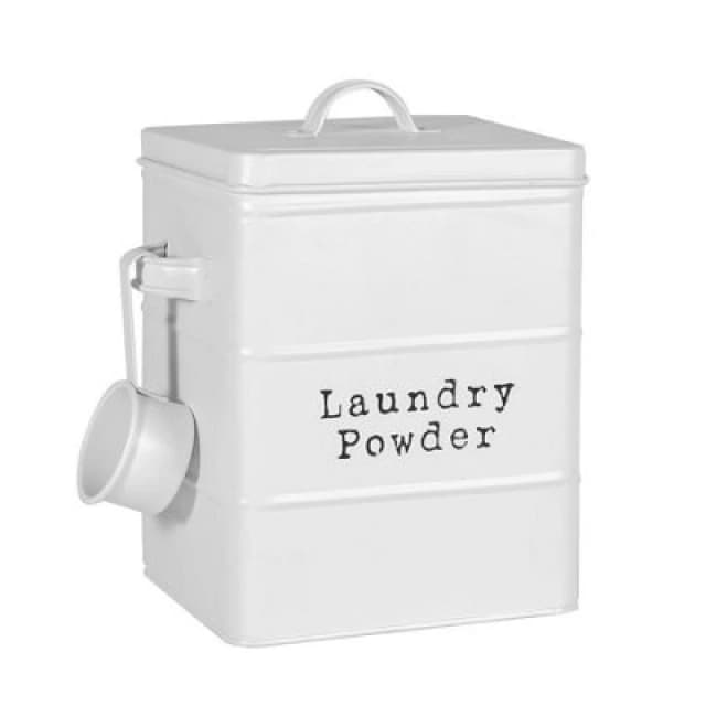 Harbour Housewares Laundry Powder Canister - White - Vintage Metal Home Kitchen Canister Tin Box Utility Laundry Storage