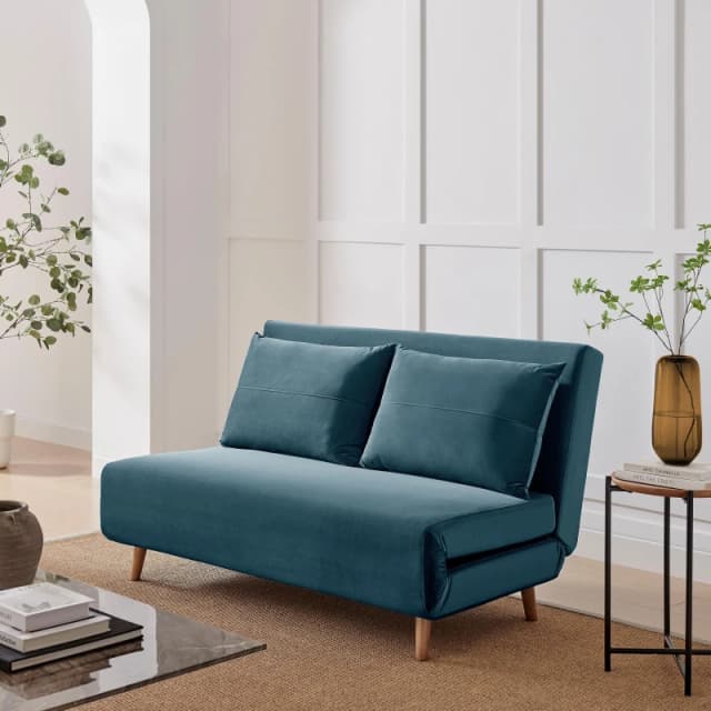 FurnitureboxUK FurnitureboxUK Bobby Blue Velvet Double Folding Sofa Bed Blue Double Unisex 5056784310205