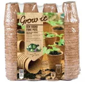96 x Grow It 6cm Peat Round Fibre Seedling Pots Planters Biodegradable - Gardman