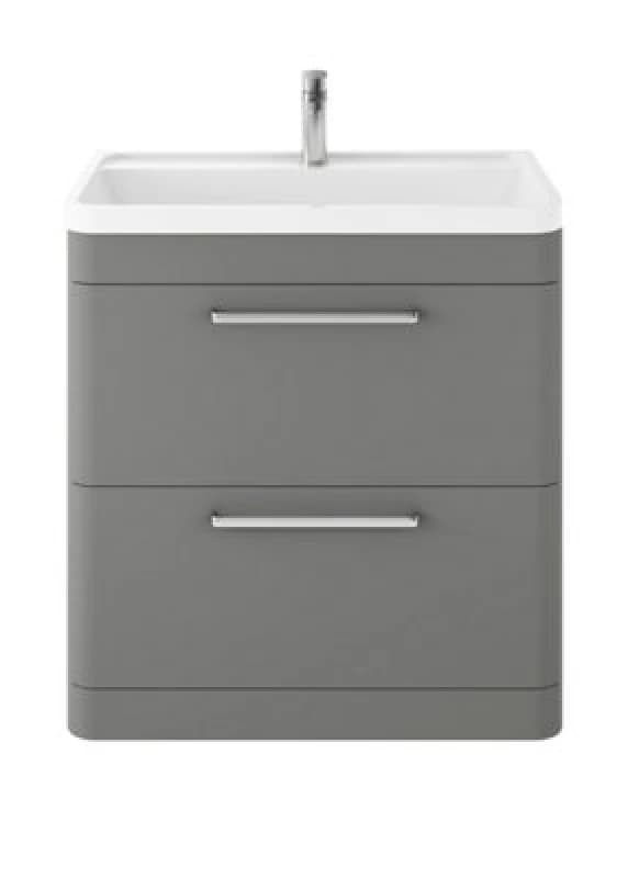 Hudson Reed Solar Floor Standing 2 Door Vanity Unit With Polymarble Basin, Durable Modern Vanity Unit In Cool Grey, 800mm
