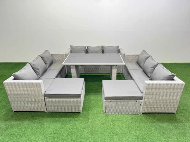 Fimous Patio Outdoor Garden Furniture Sets with 2 Big Stool Light Grey Light Grey Unisex