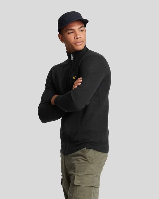 Lyle & Scott Mens Lambswool Blend Zip Through Cardigan in Jet Black Marl