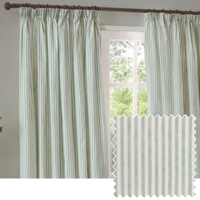 Yard Hebden Striped Cotton Pencil Pleat Curtains, Eucalyptus, (W) 117 X (D) 137Cm