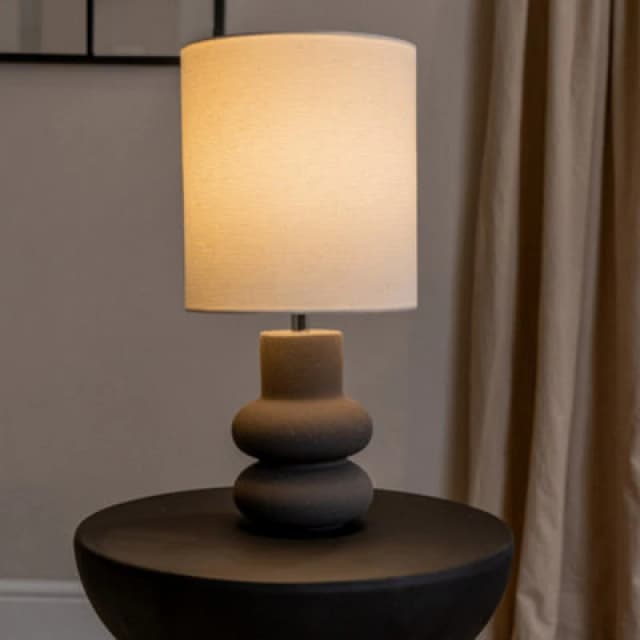 ValueLights ValueLights Jude Linen Tall Drum Shade Black Stacked Abstract Ceramic Table Lamp Black One Size Unisex 5016529271840