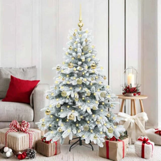 vidaXL Artificial Christmas Tree with 150 LEDs, Gold Balls Snow Flocked Green 150cm PE and PVC, Green 3397605