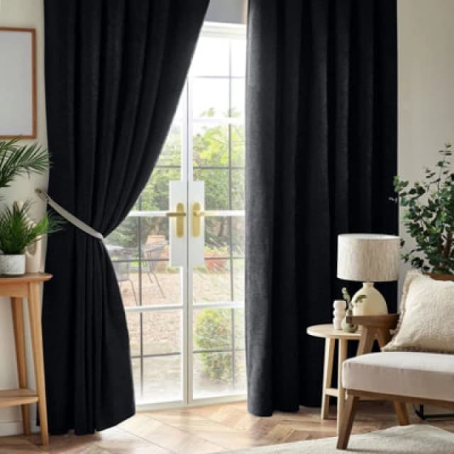 Luxury Living Chenille Blackout Pencil Pleat Top Curtains 117Cm X 137Cm Black