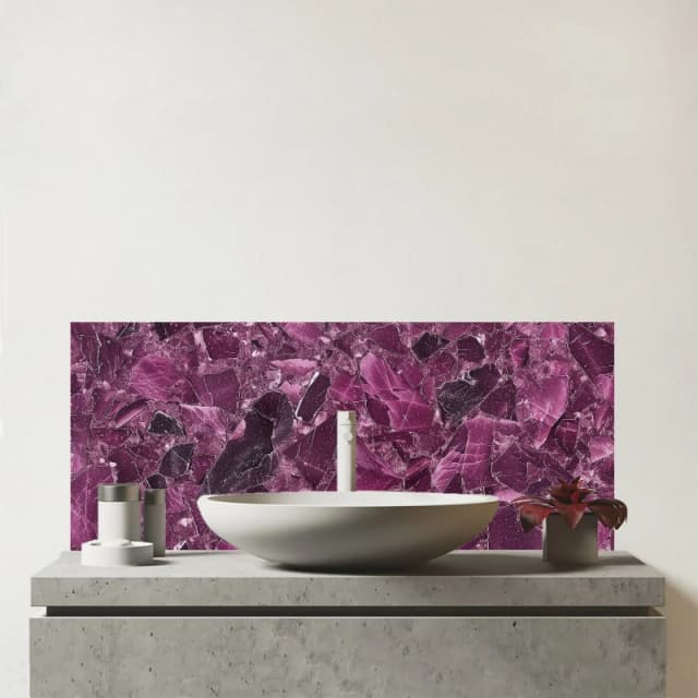 Warren Reed - Designer Damson Quartz Effect Glass Bathroom Splashback in Purple Purple Unisex