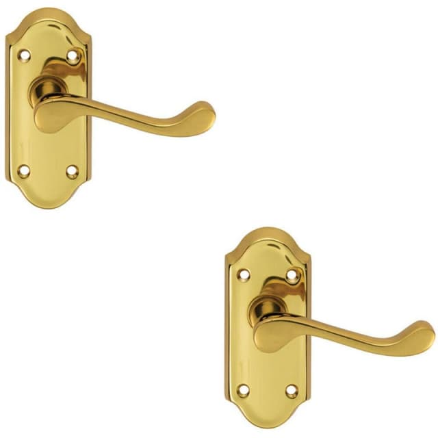 Loops 2x PAIR Victorian Scroll Lever on Short Latch Backplate 112 x 48mm Brass Metallics