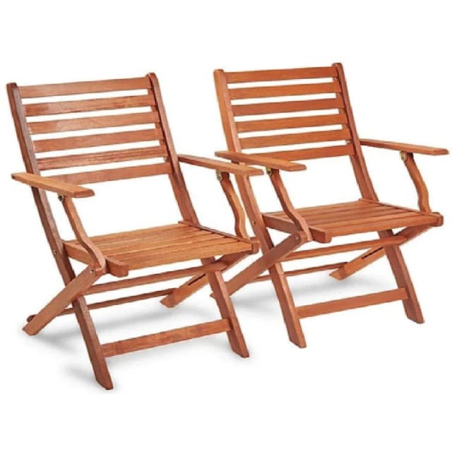 VonHaus Set of 2 Meranti Hardwood Folding Garden Chairs Natural