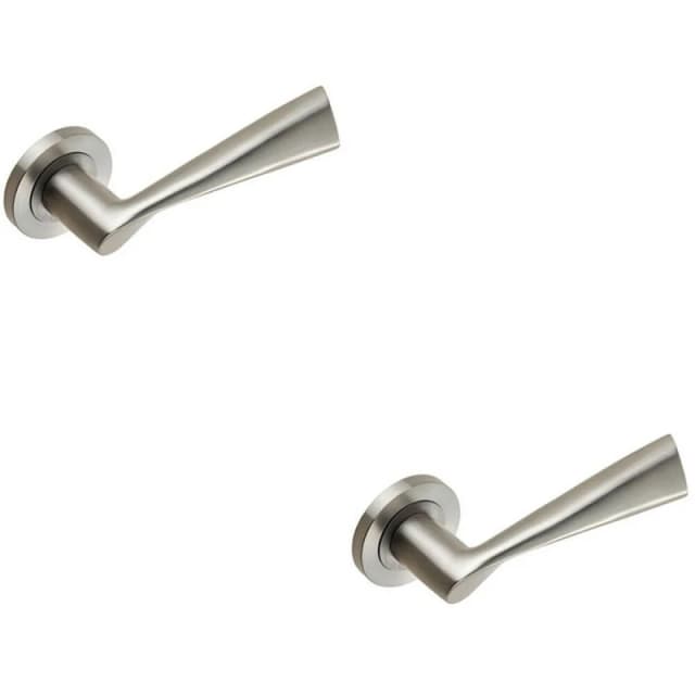 Loops 2x PAIR Angular Design Handle on Round Rose Concealed Fix Satin Stainless Steel Metallics