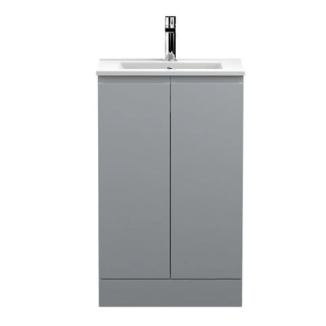 Nuie Hudson Reed Urban Floor Standing 2 Soft Close Door Vanity Unit With Minimalist Basin, Modern Vanity Unit In Satin Grey, 800mm