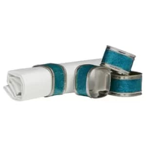 Premier Housewares Set of 4 Napkin Rings - Turquoise Glitter/Nickel Plated
