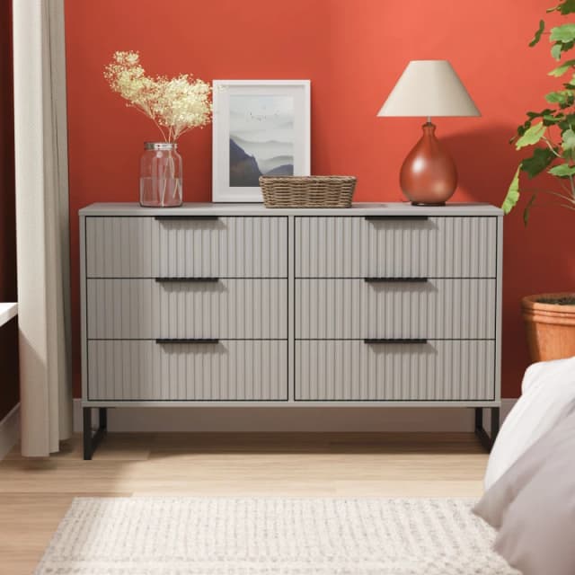 Fluted 6 Drawer Midi Chest in Dusk Grey - Ready Assembled - Lewis's Home TJ Hughes 5056812208504