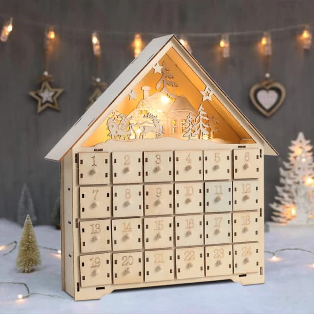 LIFE IDEAS Wooden Christmas Advent Calendar with LED Light Wood unisex One size