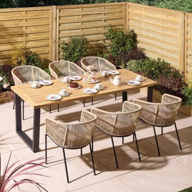 Rowlinson Oslo 6 Seat Dining Set - 210cm Table, Brown OSLSET6210