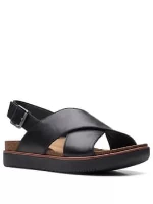 Clarks Elayne Cross Leather Flat Sandal Black Leather, Size 4, Women