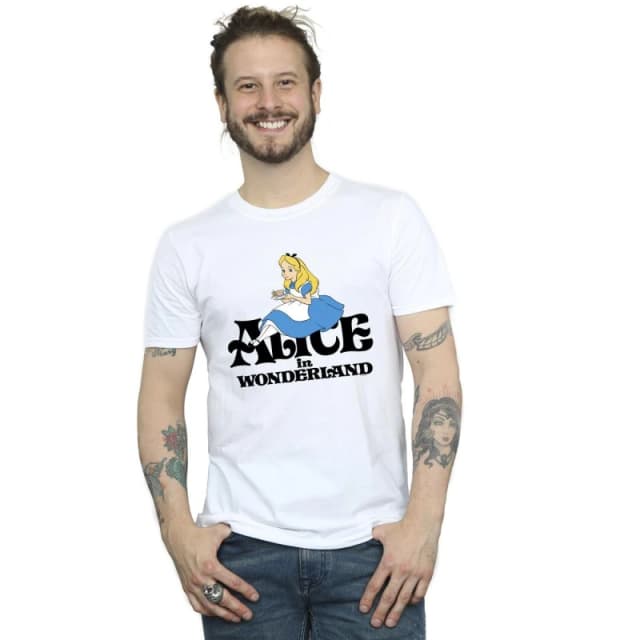 Disney Men Alice In Wonderland Tea Drinker Classic T-Shirt in White Size: Small White S Male 5063283633155