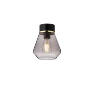 Freedom Ceiling Lamp E27, With Kite Smoke Glass Shade Matt Black, Smoke