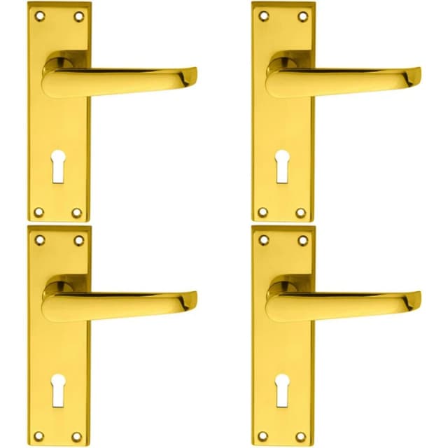 Loops 4x PAIR Straight Victorian Handle on Lock Backplate 150 x 43mm Polished Brass Metallics